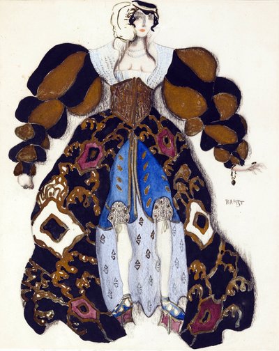 R. Strauss'un "La Legende de Joseph" Balesi için kostüm tasarımı - Bakst, Leon (1866-1924) - 1914 - Suluboya, Kağıt üzerine Guaj - 33x28 - Özel Koleksiyon by Leon Bakst