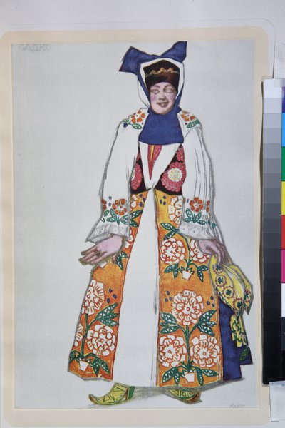 Nicolas (Nikolai) Rimski Korsakov (Rimski-Korsakov) tarafından yönetilen Sadko operası için kostüm by Leon Bakst