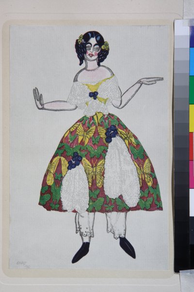Bale için kostüm Gioachino Rossini tarafından La butik fantasque - Leon Bakst (1866-1924), litografi 1919 - (Gioachino Rossini tarafından ""Sihirli Oyuncak Dükkanı" balesi için kostüm tasarımı, Leon Bakst tarafından, Renkli taş baskı by Leon Bakst