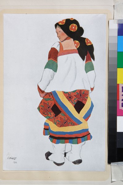 Köylü kadın, Vaudeville Eski Moskova için kostüm tasarımı, Femina tiyatrosunda, Paris (Fransa) - Leon Bakst (1866-1924), litografi 1922 - (Köylü kadın, Theatre Femina