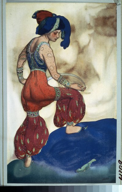 Sultane, bin bir gece masallarından Nicolas (Nikolai) Rimsky Korsakov (Rimsky-Korsakov) (1844-1908) tarafından "Sheherazade" balesi için kostüm. heherazade, N.Rimsky Korsakov (Rimsky-Korsakov). Leon Bakst