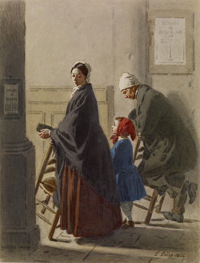 Kilisede Dua Eden Erkek, Kadın ve Kız, 1864 (kağıt üzerinde wc ve grafit) by Leon Henri Antoine Loire