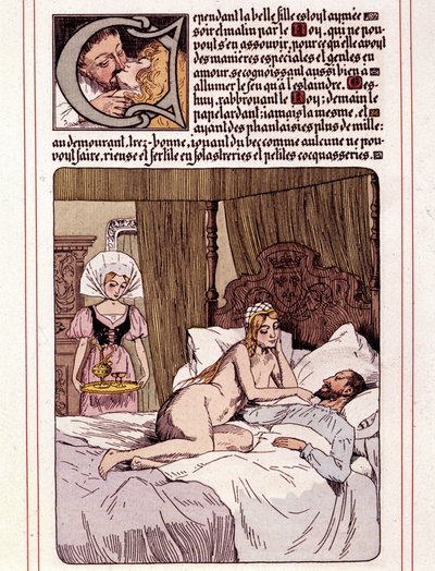 Leon Lebegue (1863-1944) tarafından Honore de Balzac'ın “La Mye du Roy” adlı romanının illüstrasyonu by Leon Lebegue