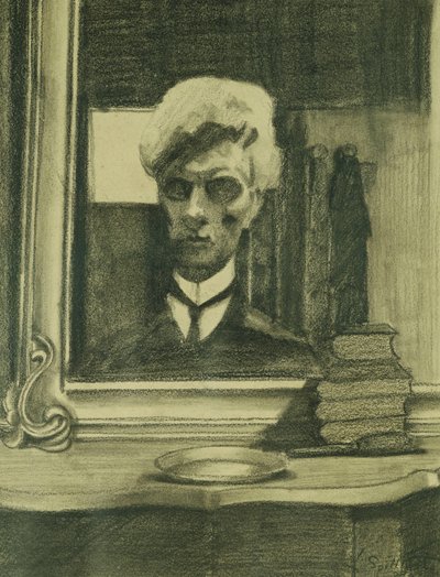 Otoportre; Otoportre, c.1907 (parlak kağıt üzerine karakalem ve mum boya) by Leon Spilliaert