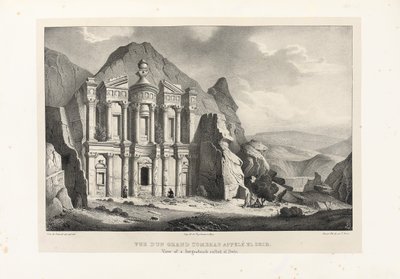 El Deir adlı büyük bir mezarın görünümü, Petra, 1830 by Leon de Laborde