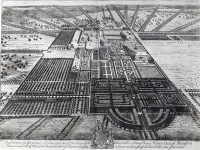Johannes Kip tarafından oyulmuş Gloucester County Badminton Evi, by Leonard Knyff