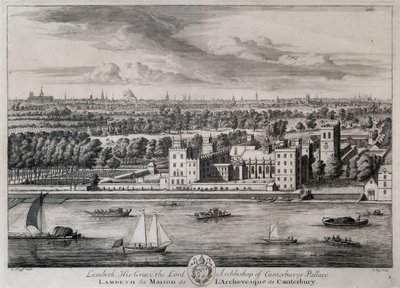 Lambeth, Majesteleri Canterbury Sarayı Başpiskoposu, I. Kip tarafından oyulmuş by Leonard Knyff
