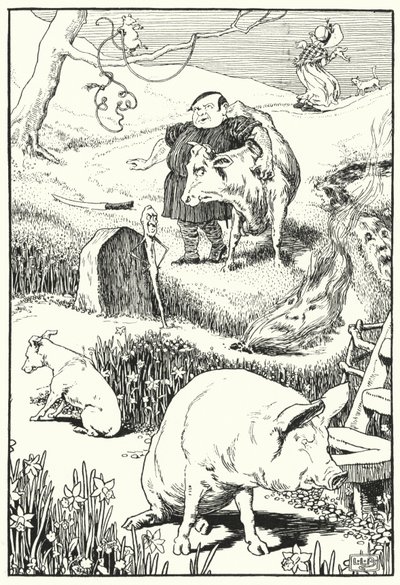 Yaşlı kadın ve domuzu (gravür) by Leonard Leslie Brooke