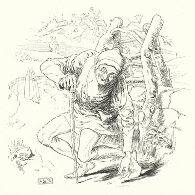Eğri bir adam vardı ve çarpık bir yol kat etti (gravür) by Leonard Leslie Brooke