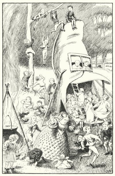 Bir gösteride yaşayan yaşlı bir kadın vardı (gravür) by Leonard Leslie Brooke