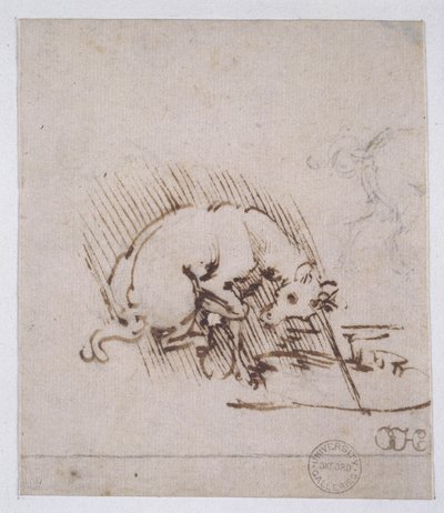 Boynuzunu Su Havuzuna Daldıran Tek Boynuzlu At, c.1481 (kağıt üzerinde kalem ve mürekkep ve metal uç) by Leonardo da Vinci