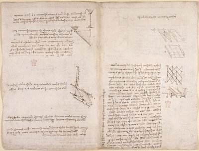 Arundel 263, f.120v, f.121 Sıvıların hızıyla ilgili mekanik üzerine notlar ve diyagramlar, c.1503-6 (kağıt üzerinde kalem ve mürekkep) by Leonardo da Vinci