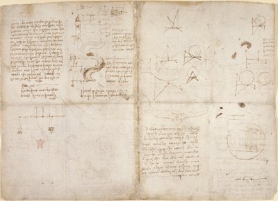 Arundel 263, f.135v, f.134, Mekanik üzerine notlar ve diyagramlar; 