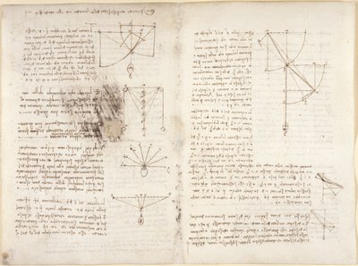 Arundel 263, f.3v, f.12 Mekanik üzerine notlar ve diyagramlar by Leonardo da Vinci