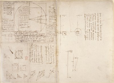 Arundel 263, f.72v, f.69 Mekanik ve ağırlık merkezi hakkında notlar ve diyagramlar, 