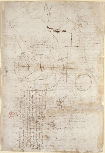 Arundel 263, f.95v Alhazen problemi ile ilgili optik üzerine notlar ve diyagramlar; Kafes yapılarını temsil eden iki eskiz, 