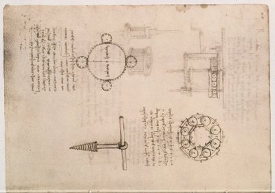 Codex Madrid I f.20, mekanik çalışmalar by Leonardo da Vinci