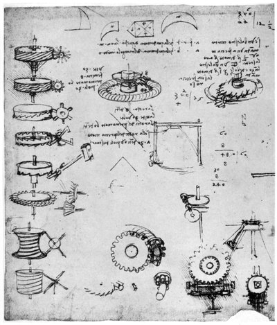 Dişli çark detayı, 15. yüzyılın sonları veya 16. yüzyılın başlarında 1954. by Leonardo da Vinci
