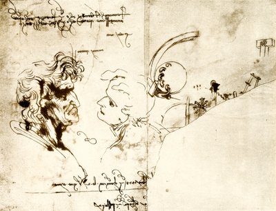 İki erkek kafanın taslakları by Leonardo da Vinci