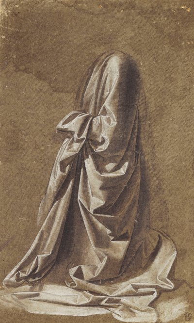 Diz çökmüş bir figür için Perdelik Çalışması, by Leonardo da Vinci