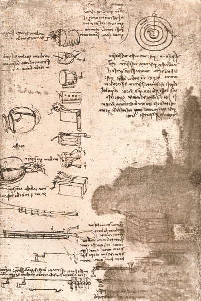 Müzik aletleri ve diğer nesnelerin çizimi, c1472-c1519 1883 by Leonardo da Vinci