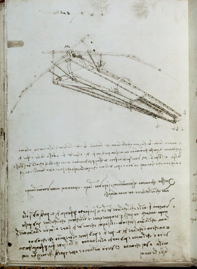 Uçan makine çizimi. Leonard De Vinci