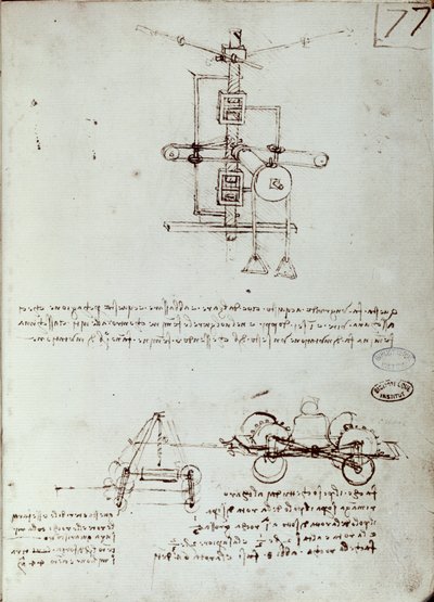 Uçan makine çizimi. Leonard De Vinci