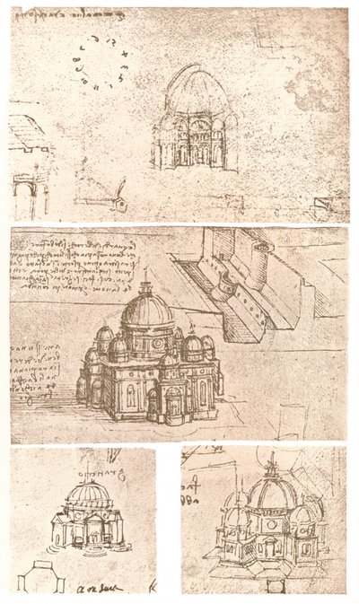 Kilise mimarisinin dört çizimi, c1472-c1519 1883 by Leonardo da Vinci