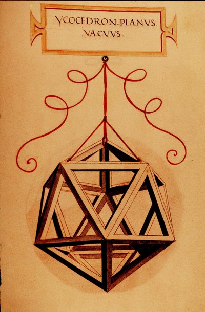 Geometri: “” Bir Icosahedron”” Leonardo da Vinci (1452-1519) tarafından çizilen matematikçi Fra Luca Pacioli dit Luca di Borgo