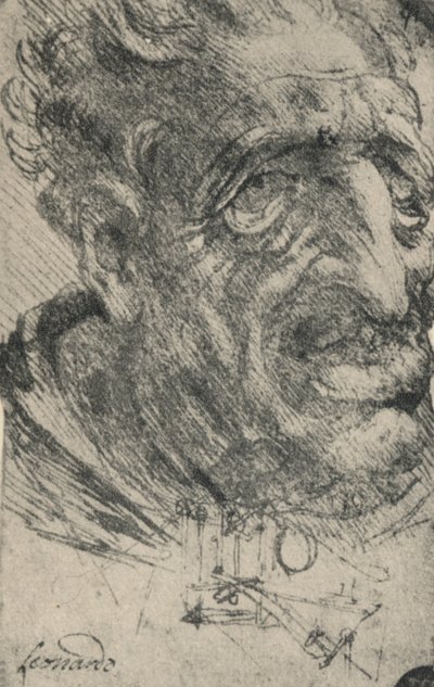 Dörtte Üçü Sağa Dönen Bir Adamın Grotesk Kafası, c1480 1945 by Leonardo da Vinci