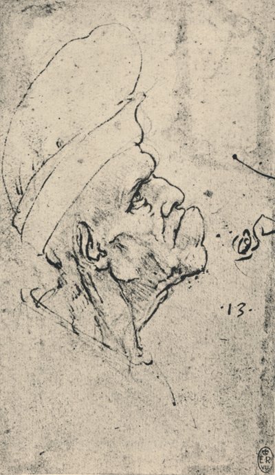 Sağa Şapka Takan Bir Adamın Grotesk Profili, c1480 1945 by Leonardo da Vinci