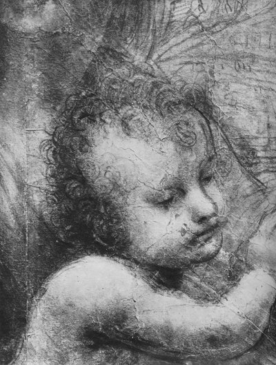 Bebek İsa Başkanı - Aziz Anne ve Bebek Aziz John ile Bakire ve Çocuk, c1480 1945 by Leonardo da Vinci