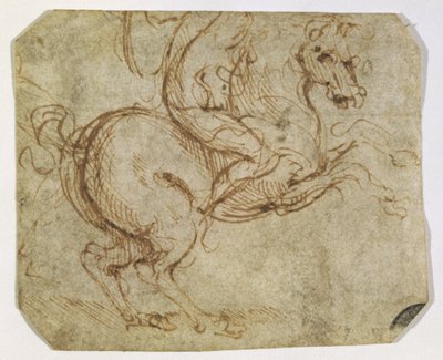 Horse and Cavalier (kağıt üzerine kalem ve mürekkep) by Leonardo da Vinci