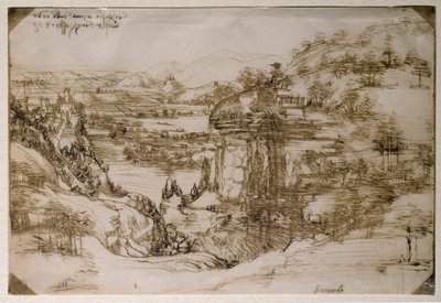 Santa Maria della Neve'nin manzarası: Arno Vadisi'nin manzarası (karakalem) by Leonardo da Vinci