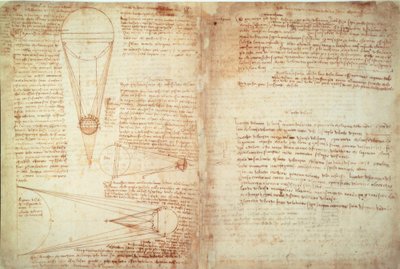Dünya ile ay ve güneş arasındaki ilişkiyi gösteren notlar ve iki diyagram by Leonardo da Vinci