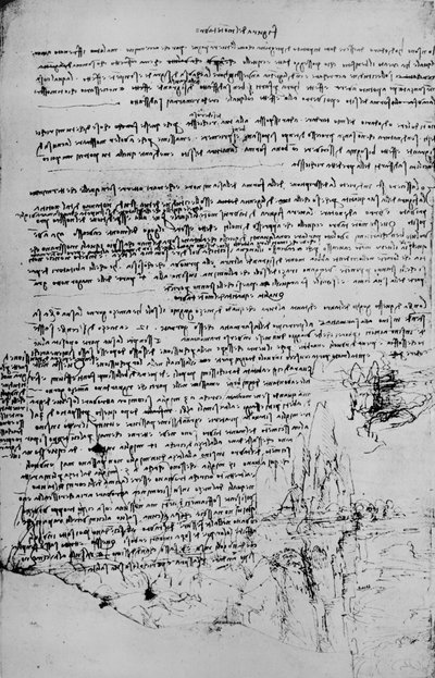 Manzara Eskizleri ile Metin Sayfası, c1480 1945 by Leonardo da Vinci