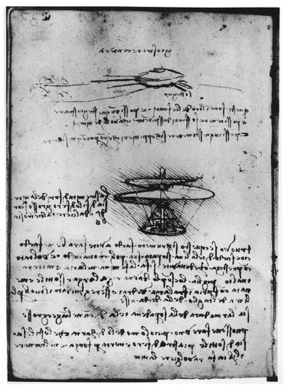 Paris El Yazması B, fol. 83v: Uçan bir makine için metin ve eskiz sayfası, 1488-90 (kağıt üzerinde kalem ve mürekkep) by Leonardo da Vinci