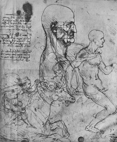Orantılı Bir Adamın Profili ve Atlıların Çalışmaları, c1480 1945 by Leonardo da Vinci