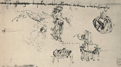 Genç Bir Kadın, Bir Kurt, vb. İle Çalışmalar Sayfası, c1480 1945 by Leonardo da Vinci