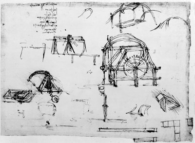 Leonardo da Vinci, c1472-1519 tarafından tasarlanan bir sürekli hareket cihazının taslağı by Leonardo da Vinci
