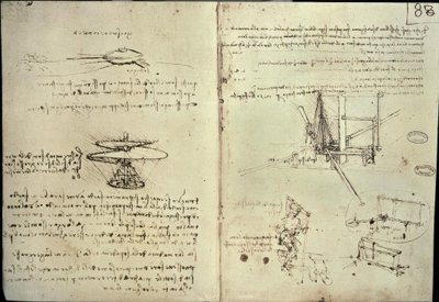 Pervaneler ve uçan makineler için çalışmalar by Leonardo da Vinci