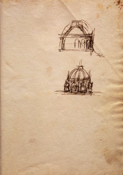 Codex Trivulzianus'tan katedral feneri çalışmaları by Leonardo da Vinci