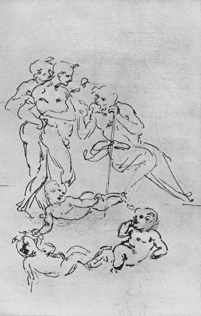 Bir Tapınma için Figürler ve Putti Çalışmaları, c1481 1945 by Leonardo da Vinci