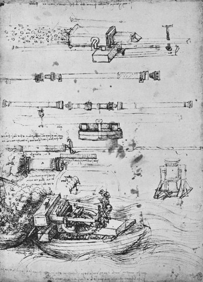 Havan Çalışmaları, Bir Tekneden Ateşlenen Bir ve Canon, c1480 1945 by Leonardo da Vinci