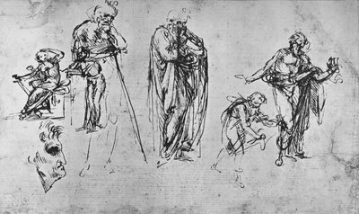 Tek Figürler ve Profil Çalışmaları, c1480 1945 by Leonardo da Vinci