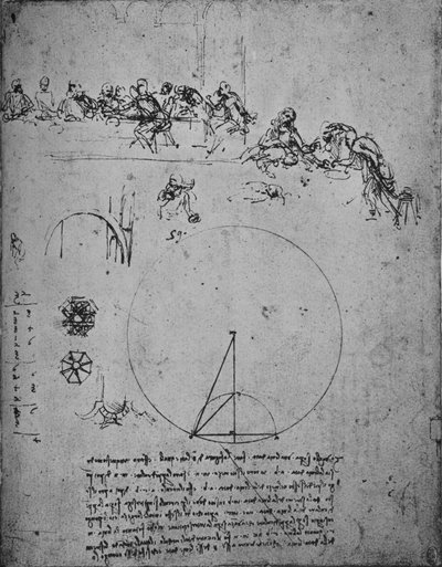 Son Akşam Yemeği Çalışması ve Matematiksel Rakamlar ve Hesaplamalar, c1480 1945 by Leonardo da Vinci