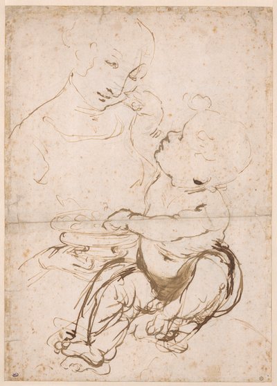 Meyve Kasesi ile Madonna için Çalışma, yaklaşık 1478. by Leonardo da Vinci
