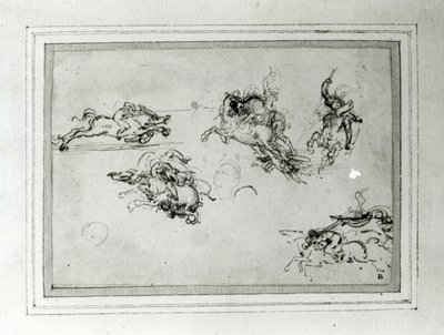 Savaşta Atlıların Çalışması, 1503-4 (kağıt üzerinde kalem ve mürekkep) by Leonardo da Vinci