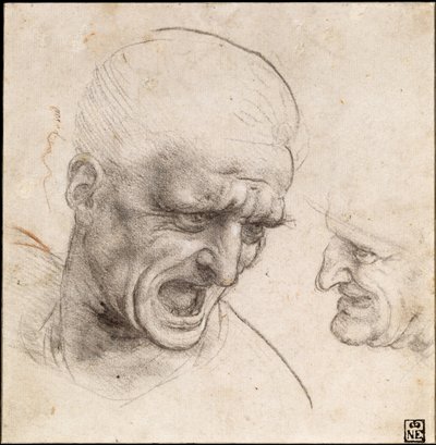 İki Savaşçının Çalışması" Anghiari Muharebesi için Başlar, 1504-05 by Leonardo da Vinci