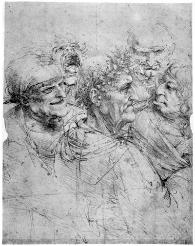 Beş grotesk kafanın incelenmesi, c1494 1954. by Leonardo da Vinci